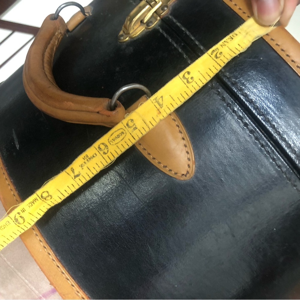 Large Antique Navy/Tan Leather Travel Hat Box ca 1919 - Picture 15 of 17